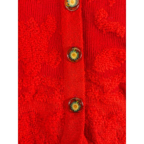 Vintage Sweater Womens Medium Red Cardigan Textured Knit Grandma Cottagecore - Picture 4 of 6
